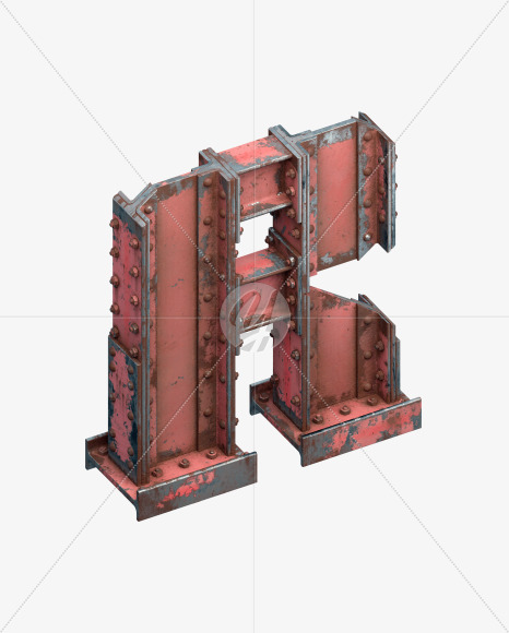 Letter R from Red Steel Beams Font on Yellow Images Creative Fonts - S31720