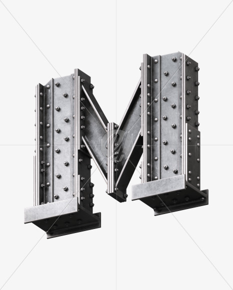 Letter M from Steel Font on Yellow Images Creative Fonts - S32173