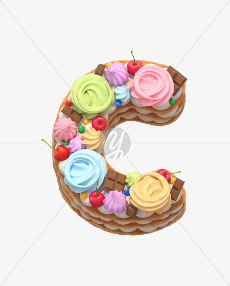 Letter C from Cake with meringues & cherries on Yellow Images Creative Fonts - S32946