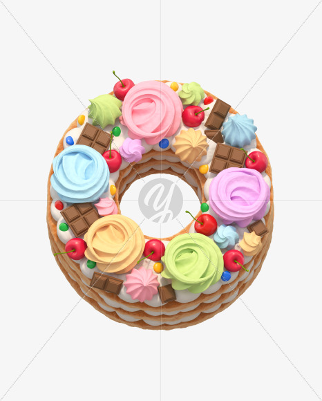 Letter O from Cake with meringues & cherries on Yellow Images Creative Fonts - S32958