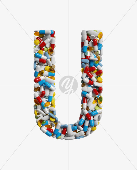 Letter U from Medicine pills on Yellow Images Creative Fonts - S33870