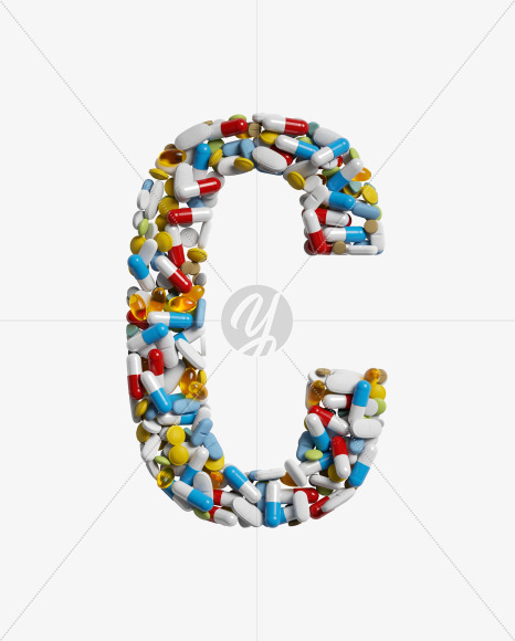 Letter C from Medicine pills on Yellow Images Creative Fonts - S33852