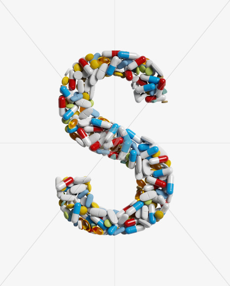 Letter S from Medicine pills on Yellow Images Creative Fonts - S33868