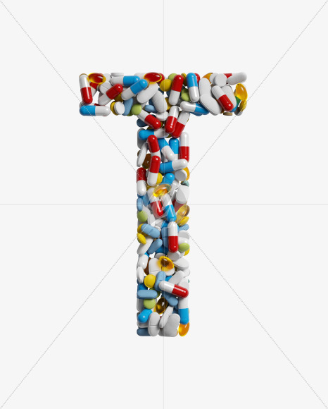 Letter T from Medicine pills on Yellow Images Creative Fonts - S33869