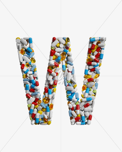 Letter W from Medicine pills on Yellow Images Creative Fonts - S33872