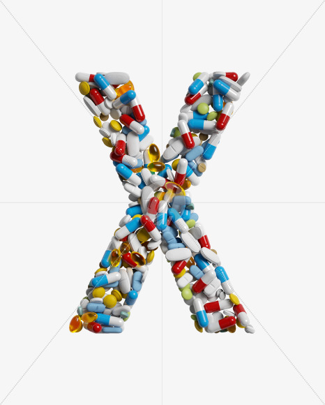 Letter X from Medicine pills on Yellow Images Creative Fonts - S33873