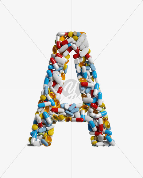 Letter A from Medicine pills on Yellow Images Creative Fonts - S33850