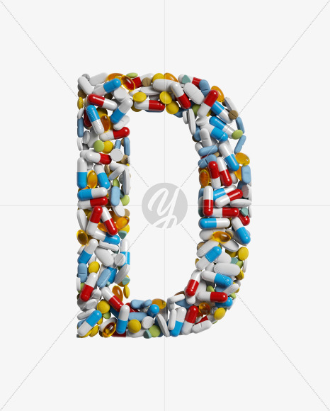 Letter D from Medicine pills on Yellow Images Creative Fonts - S33853