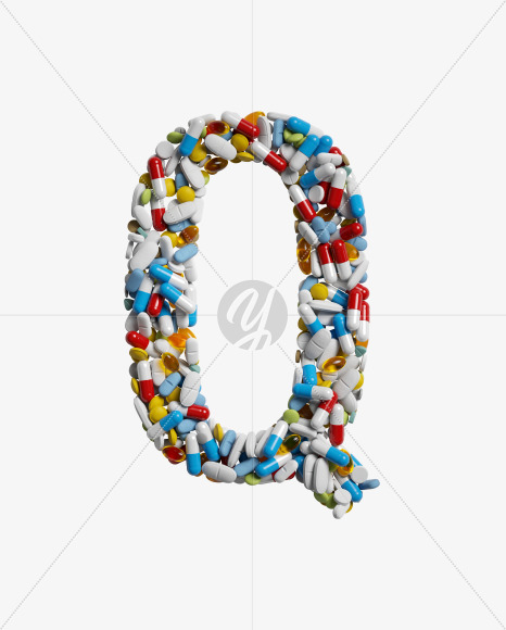 Letter Q from Medicine pills on Yellow Images Creative Fonts - S33866