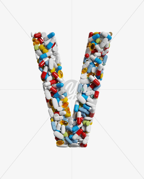 Letter V from Medicine pills on Yellow Images Creative Fonts - S33871