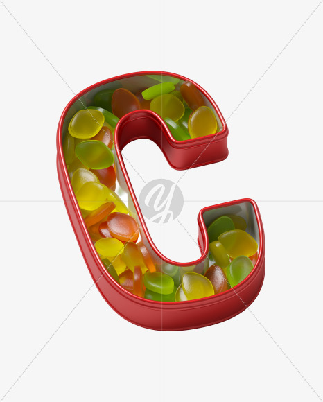 Letter C from Box with candies Font on Yellow Images Creative Fonts - S36048