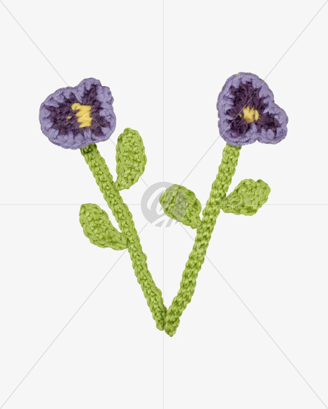 Letter V from Knitted Flowers Font on Yellow Images Creative Fonts - S36339