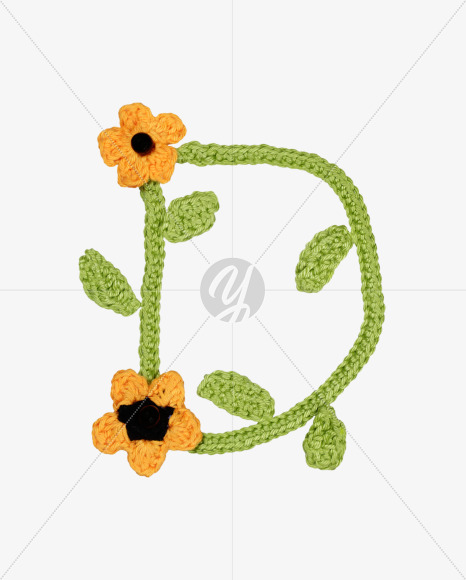 Letter D from Knitted Flowers Font on Yellow Images Creative Fonts - S36321