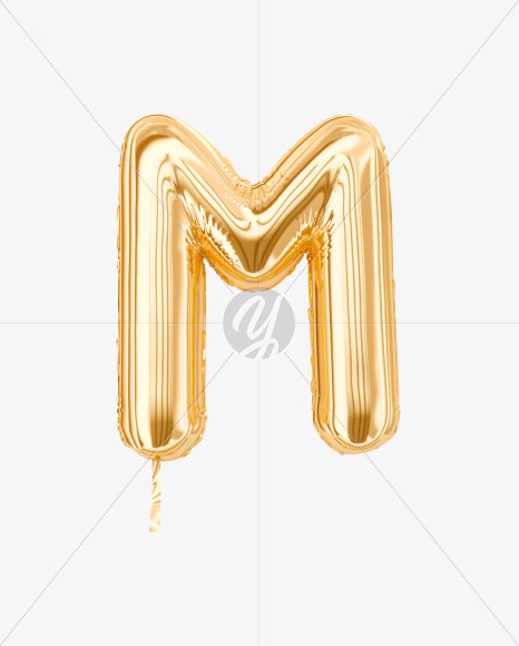 Letter M from Festive Gold Foil Balloons on Yellow Images Creative Fonts - S36464