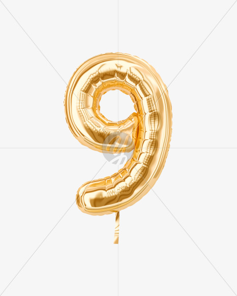 9 from Festive Gold Foil Balloons on Yellow Images Creative Fonts - S36486