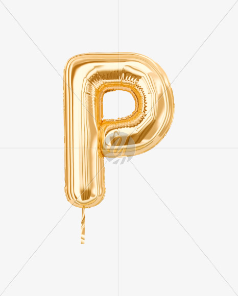 Letter P from Festive Gold Foil Balloons on Yellow Images Creative Fonts - S36467