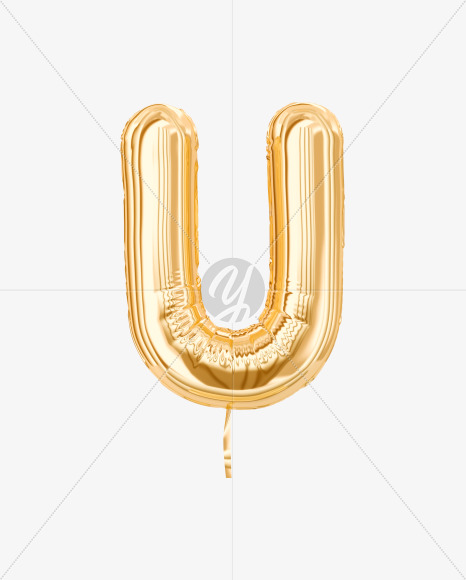 Letter U from Festive Gold Foil Balloons on Yellow Images Creative Fonts - S36472