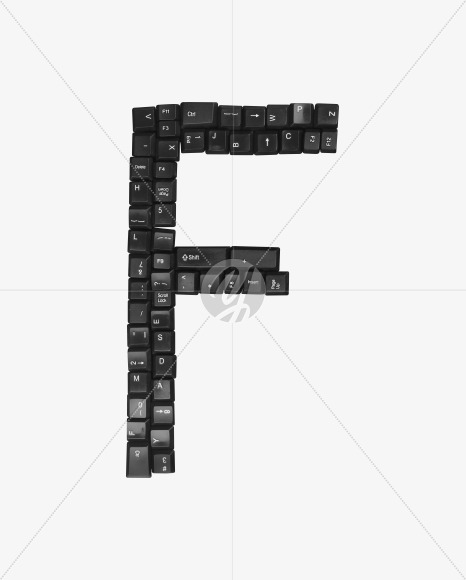 Letter F from Black Keys From The Keyboard on Yellow Images Creative Fonts - S37582