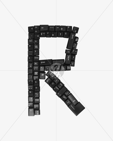 Letter R from Black Keys From The Keyboard on Yellow Images Creative Fonts - S37594