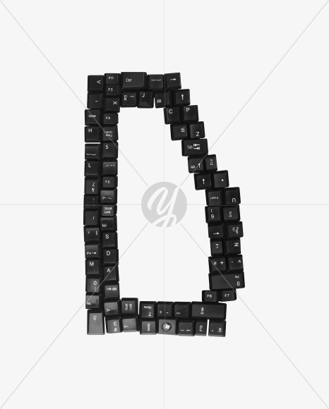 Letter D from Black Keys From The Keyboard on Yellow Images Creative Fonts - S37580