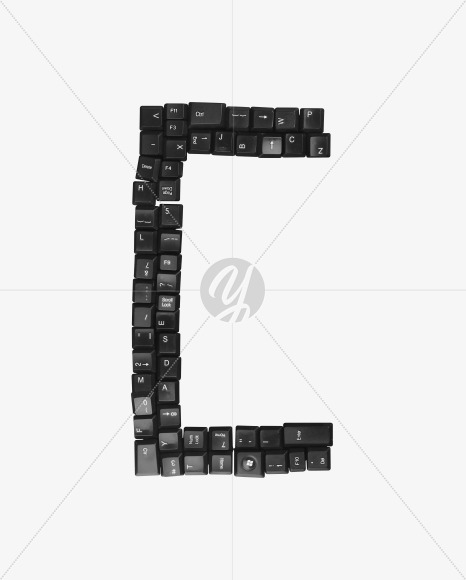 Letter C from Black Keys From The Keyboard on Yellow Images Creative Fonts - S37579