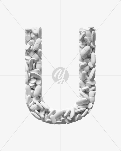 Letter U from White Tablets Font on Yellow Images Creative Fonts - S37925