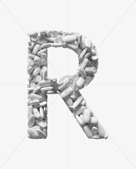 Letter R from White Tablets Font on Yellow Images Creative Fonts - S37922