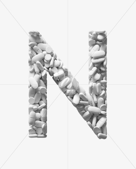 Letter N from White Tablets Font on Yellow Images Creative Fonts - S37918