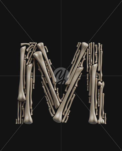 Letter M from Bones Font on Yellow Images Creative Fonts - S37966