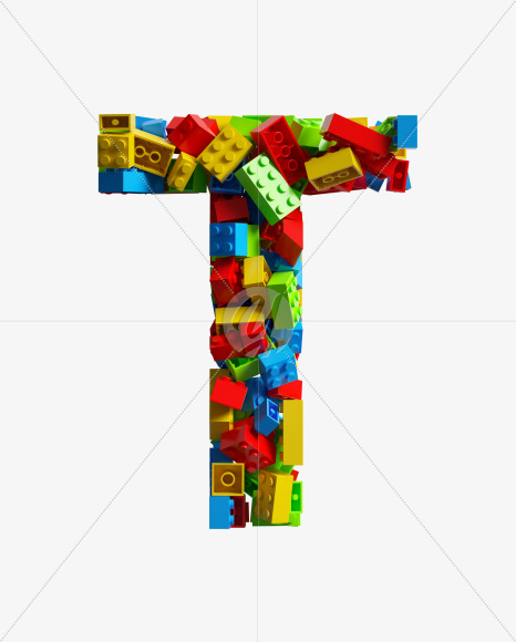 Letter T from LEGO color bricks on Yellow Images Creative Fonts - S38679