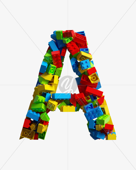 Letter A from LEGO color bricks on Yellow Images Creative Fonts - S38660