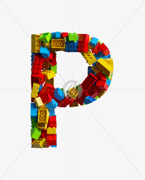 Letter P from LEGO color bricks on Yellow Images Creative Fonts - S38675