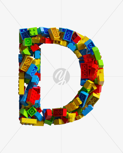 Letter D from LEGO color bricks on Yellow Images Creative Fonts - S38663