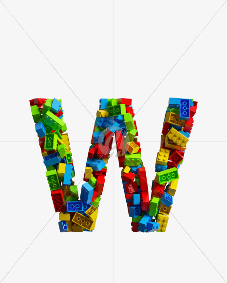 Letter W from LEGO color bricks on Yellow Images Creative Fonts - S38682