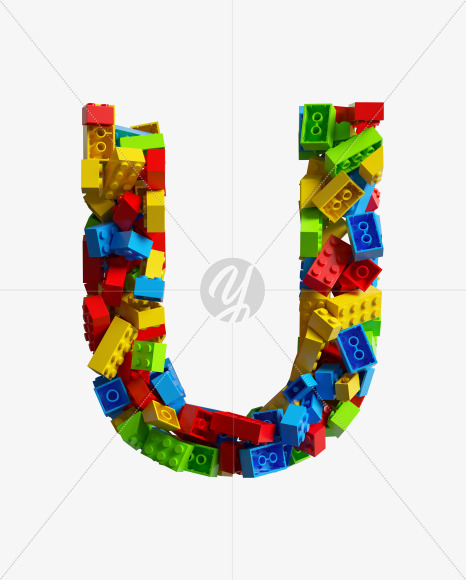 Letter U from LEGO color bricks on Yellow Images Creative Fonts - S38680