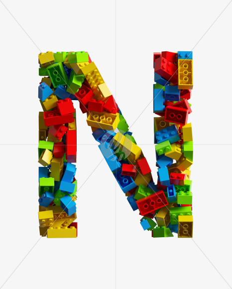 Letter N from LEGO color bricks on Yellow Images Creative Fonts - S38673