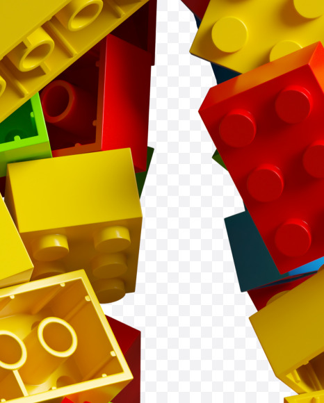 Letter M from LEGO color bricks on Yellow Images Creative Fonts - S38672