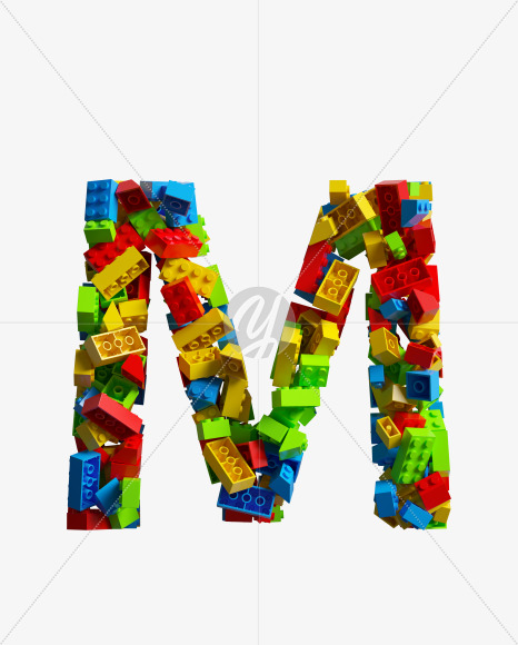 Letter M from LEGO color bricks on Yellow Images Creative Fonts - S38672