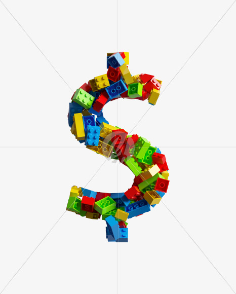 $ from LEGO color bricks on Yellow Images Creative Fonts - S38699