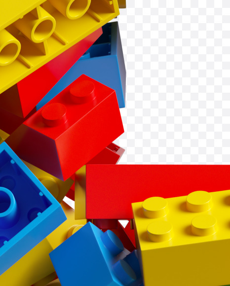 Letter E from LEGO color bricks on Yellow Images Creative Fonts - S38664