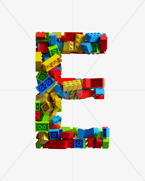 Letter E from LEGO color bricks on Yellow Images Creative Fonts - S38664