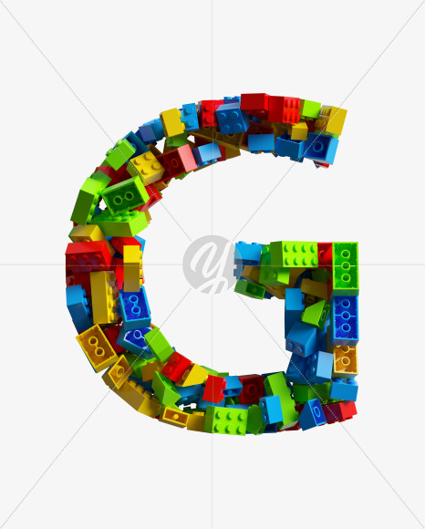 Letter G from LEGO color bricks on Yellow Images Creative Fonts - S38666