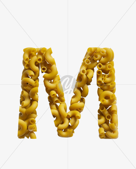 Letter M from Macaroni pasta Font on Yellow Images Creative Fonts - S39461