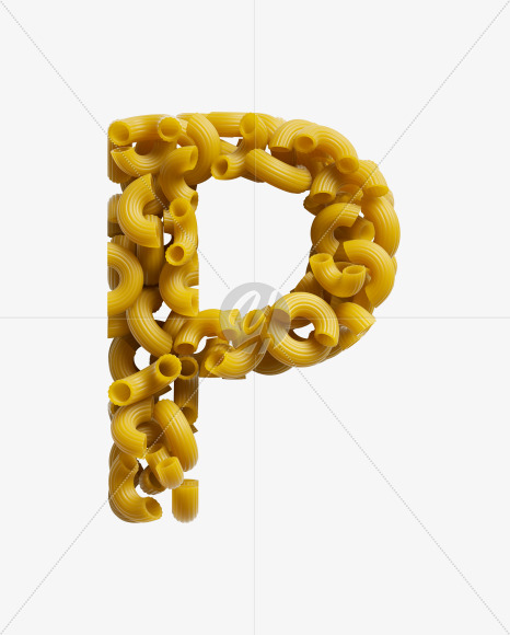 Letter P from Macaroni pasta Font on Yellow Images Creative Fonts - S39464