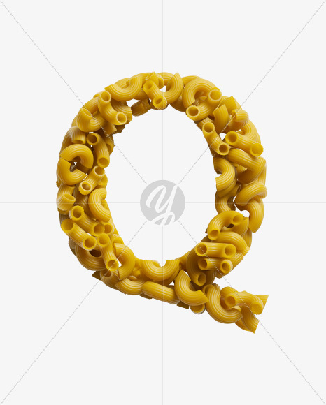 Letter Q from Macaroni pasta Font on Yellow Images Creative Fonts - S39465