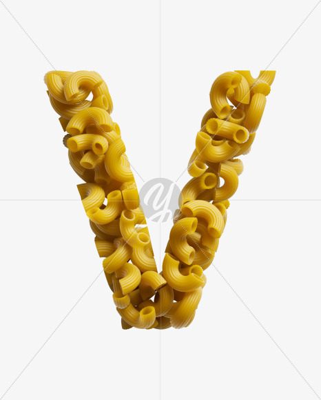 Letter V from Macaroni pasta Font on Yellow Images Creative Fonts - S39470