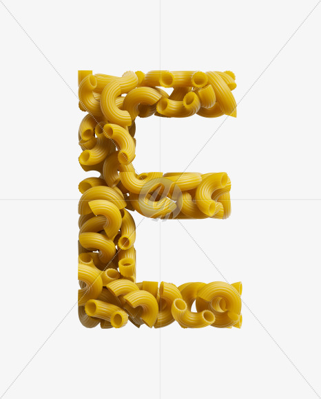 Letter E from Macaroni pasta Font on Yellow Images Creative Fonts - S39453