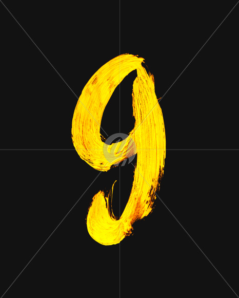 9 from Golden Brush Font on Yellow Images Creative Fonts - S40097