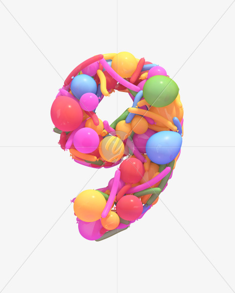 9 from Multicolored balloon font on Yellow Images Creative Fonts - S40277