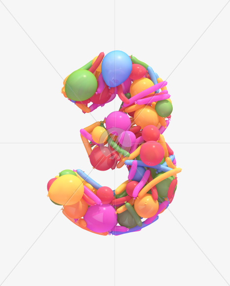 3 from Multicolored balloon font on Yellow Images Creative Fonts - S40271